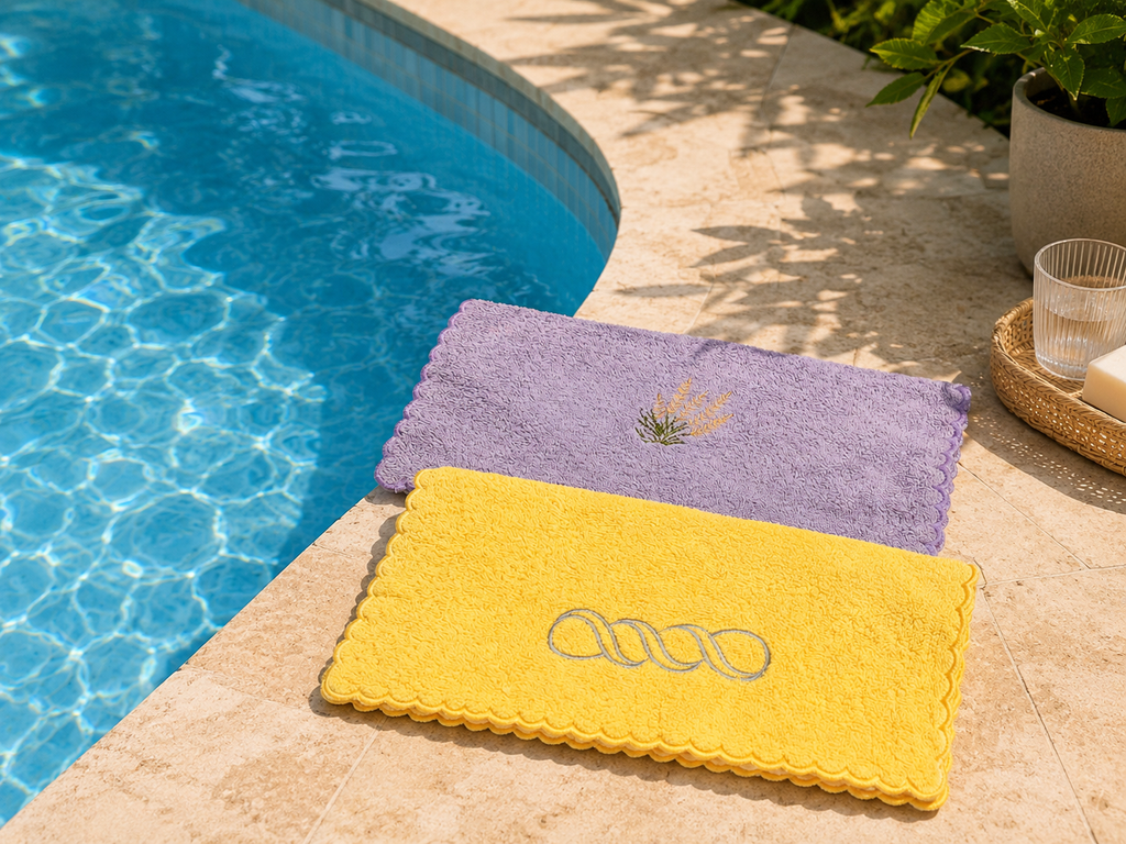 Embroidered Towel with scalloped border