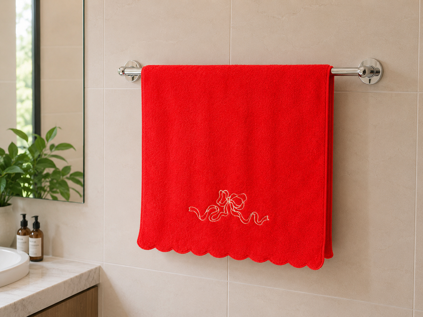 Embroidered Towel with scalloped border 50X100