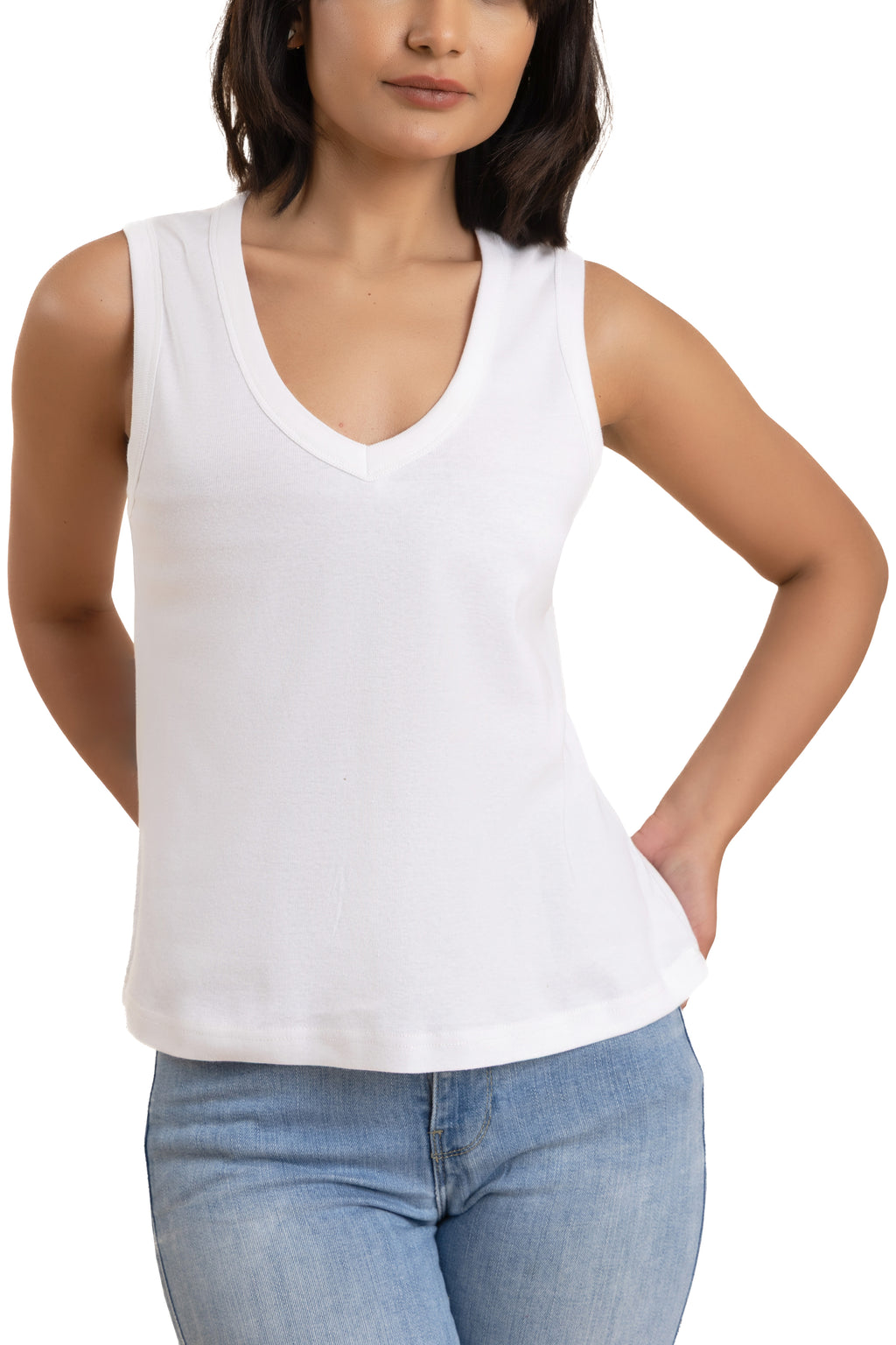 Sleeveless V-Neck Cotton Top